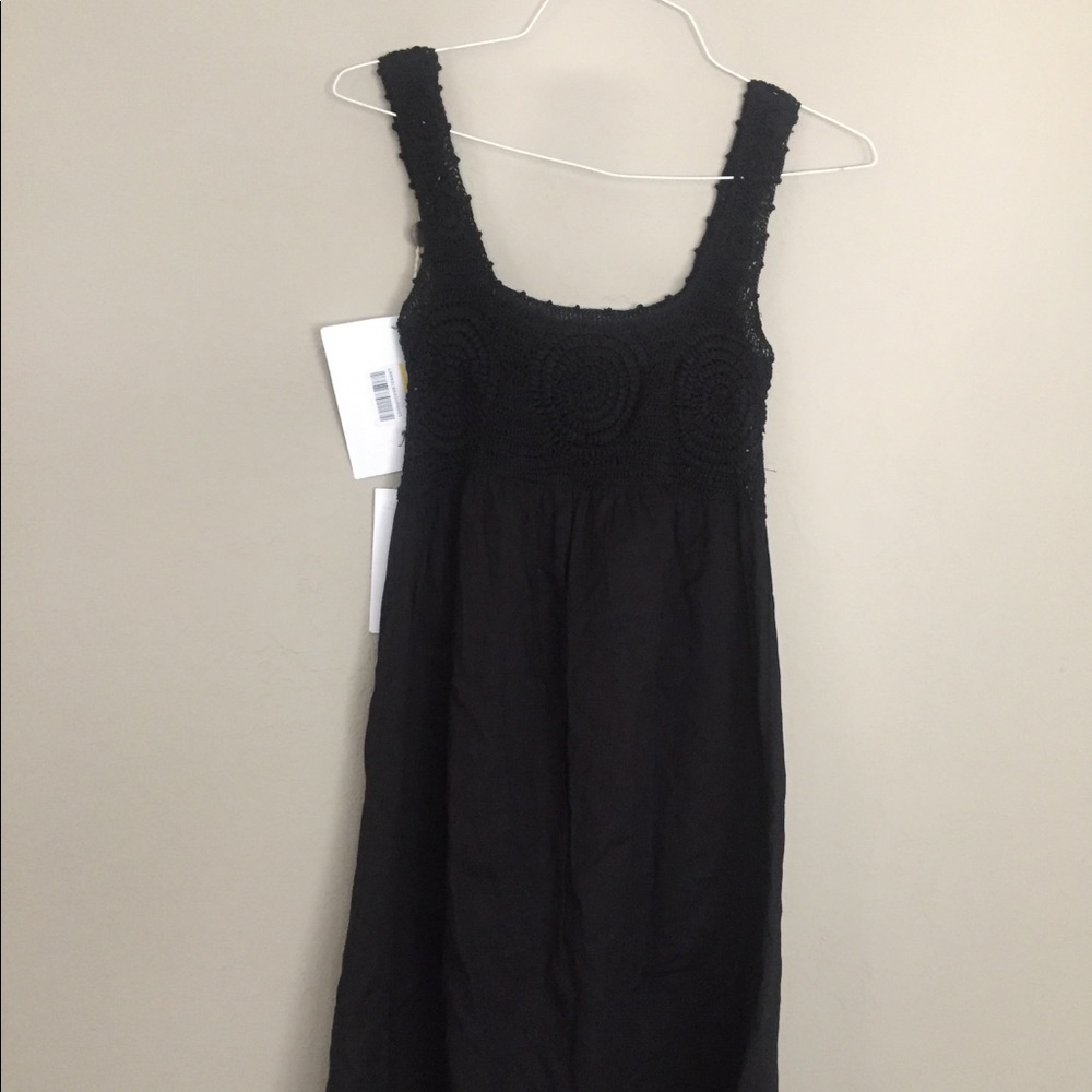 Black Crochet Bodice Cotton Linen Tank Dress